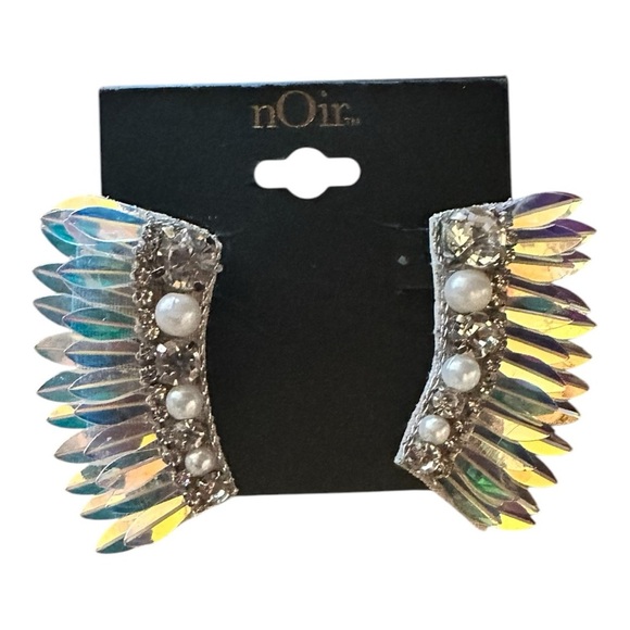 nOir Holographic Wing Statement Earrings - Picture 1 of 6
